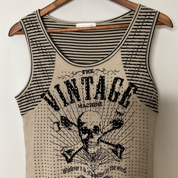 Voice of California Vocal Vintage Machine Easy Rider Studded Tan Tank Top Sz XL. - Picture 6 of 16
